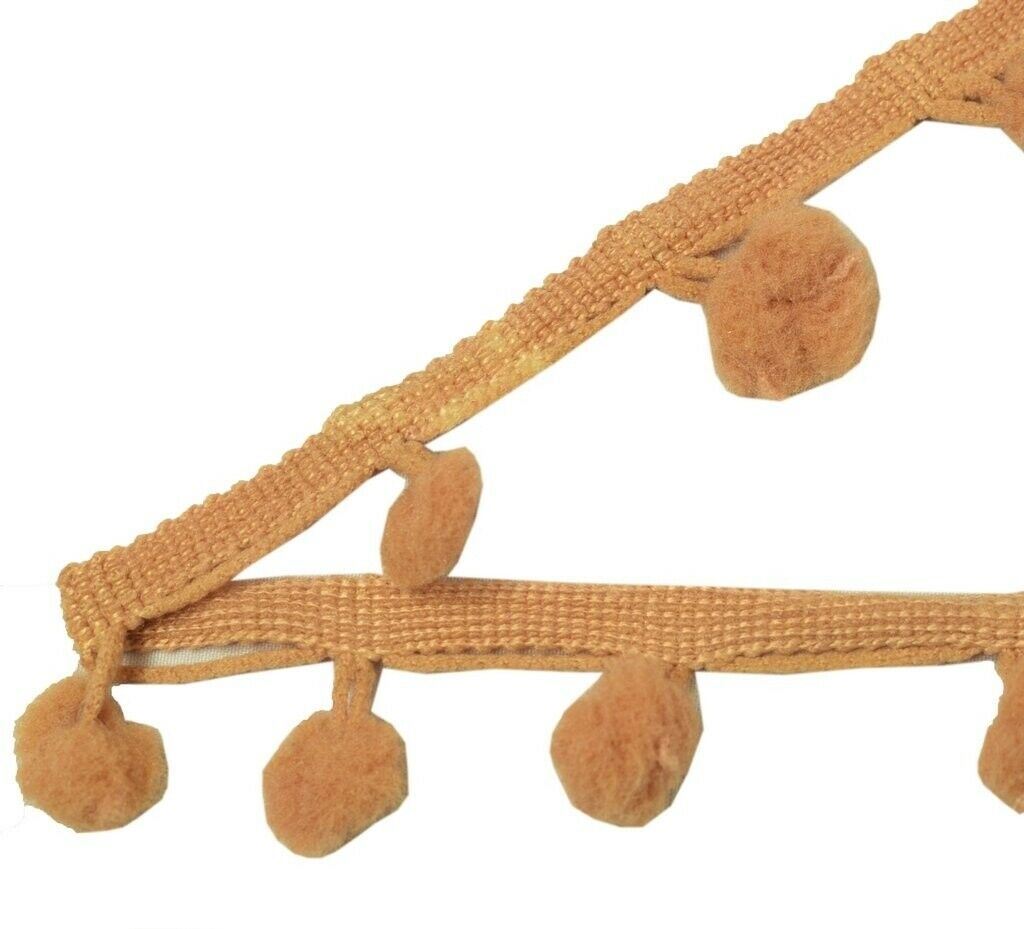 8 Yard Sari Pom Pom Border Indian Craft Trim Sewing Lace Edging Tape Light Brown