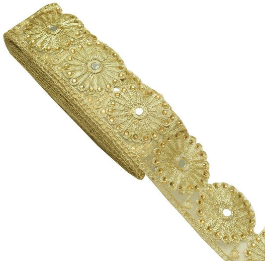 1 Yard Mirror Stone & Zari Work Zari Border Indian Craft Trim Sewing Ribbon Lace