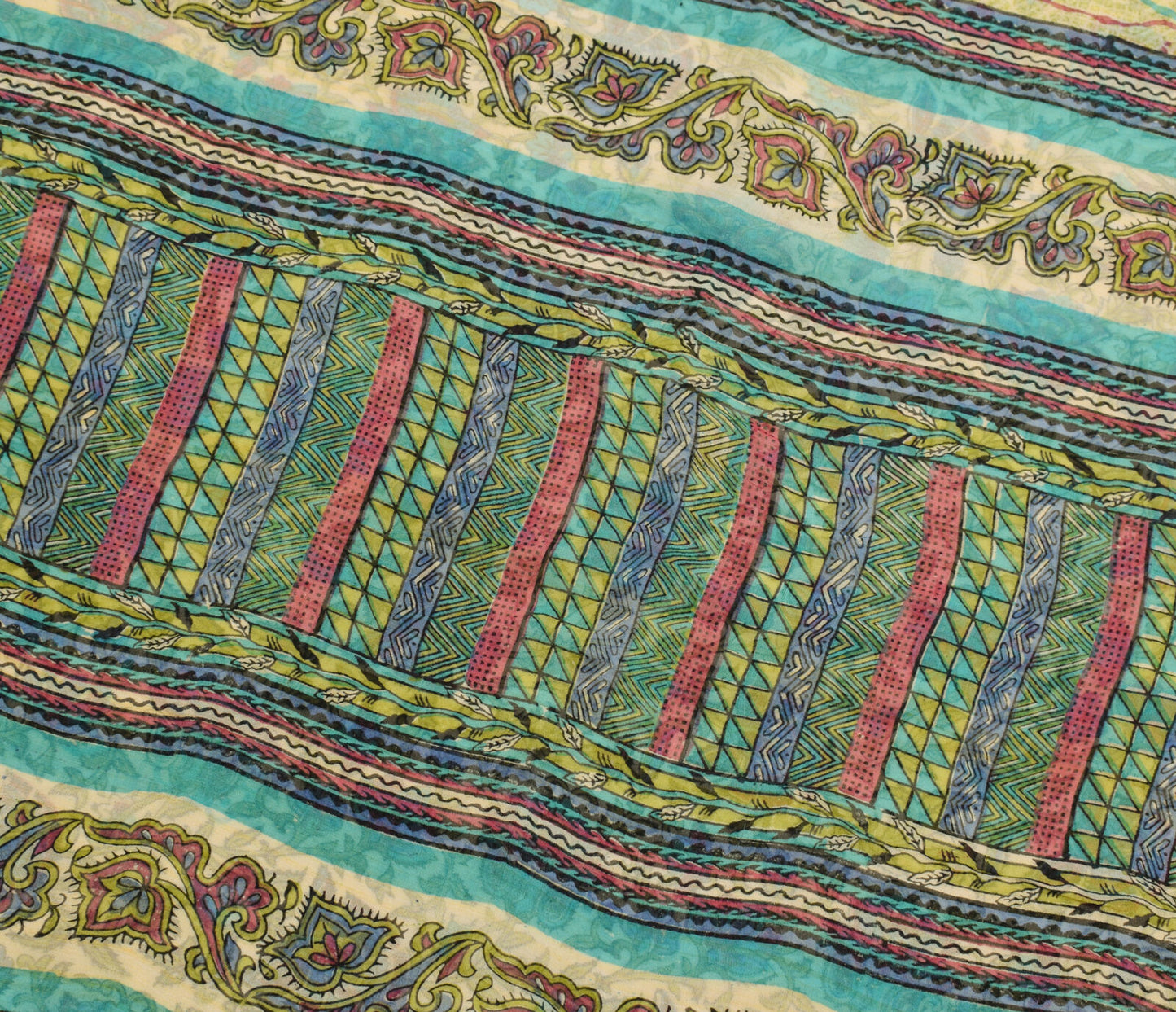 Sushila Vintage Cream Saree 100% Pure Georgette Silk Printed Floral Craft Fabric