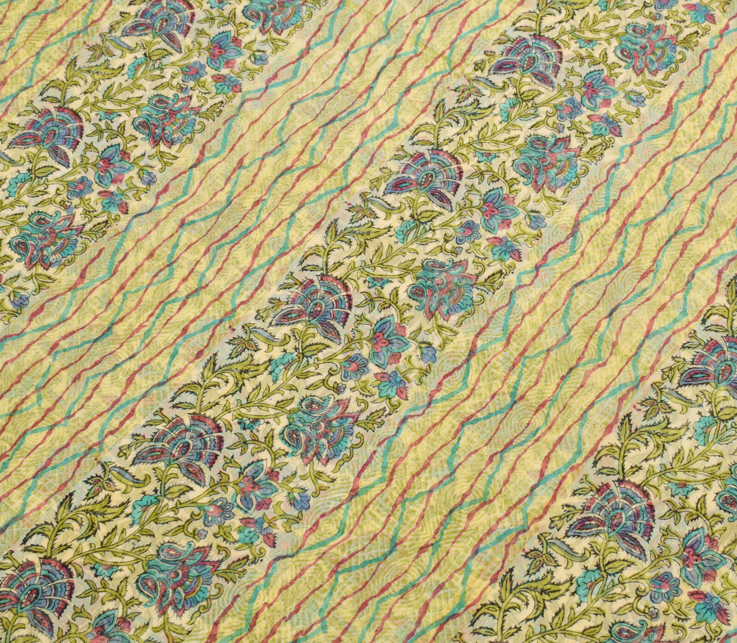 Sushila Vintage Cream Saree 100% Pure Georgette Silk Printed Floral Craft Fabric