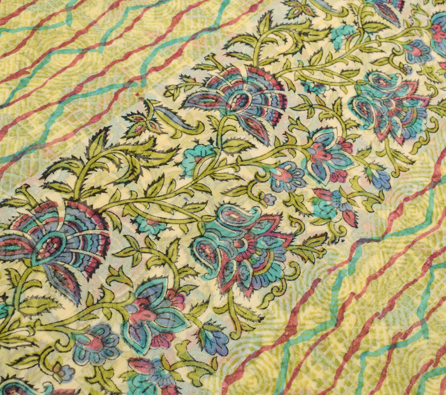 Sushila Vintage Cream Saree 100% Pure Georgette Silk Printed Floral Craft Fabric