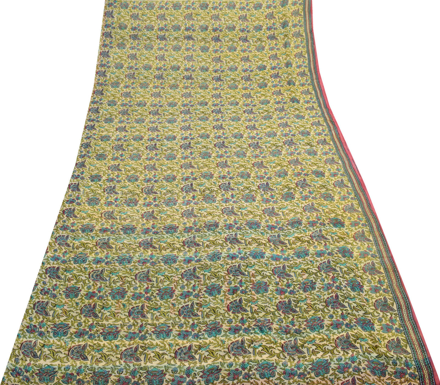 Sushila Vintage Cream Saree 100% Pure Georgette Silk Printed Floral Craft Fabric