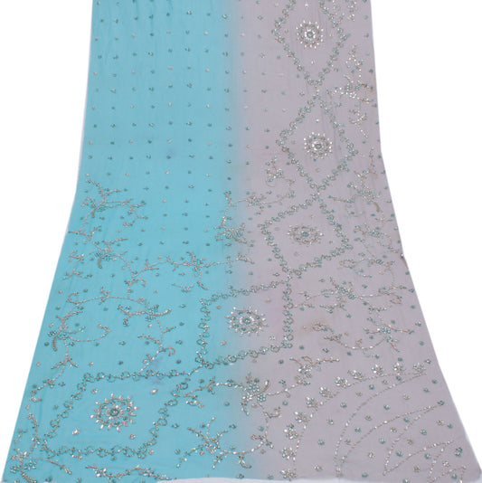 Sushila Vintage Sari Remnant Scrap Blend Georgette Silk Hand Beaded Craft Fabric