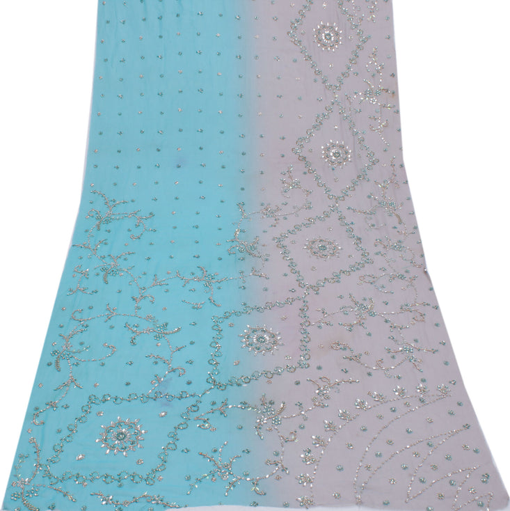 Sushila Vintage Sari Remnant Scrap Blend Georgette Silk Hand Beaded Craft Fabric