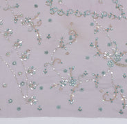 Sushila Vintage Sari Remnant Scrap Blend Georgette Silk Hand Beaded Craft Fabric
