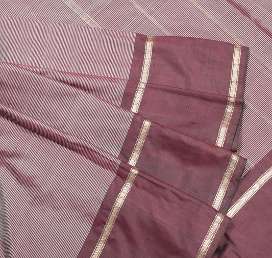 Sushila Vintage Maroon Pure Silk Scrap Saree Woven Stripes Sari Craft Fabric