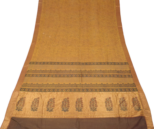 Sushila Vintage BEANDED Green Scrap Saree Pure Cotton Woven 6YD Sari Craft Fabric