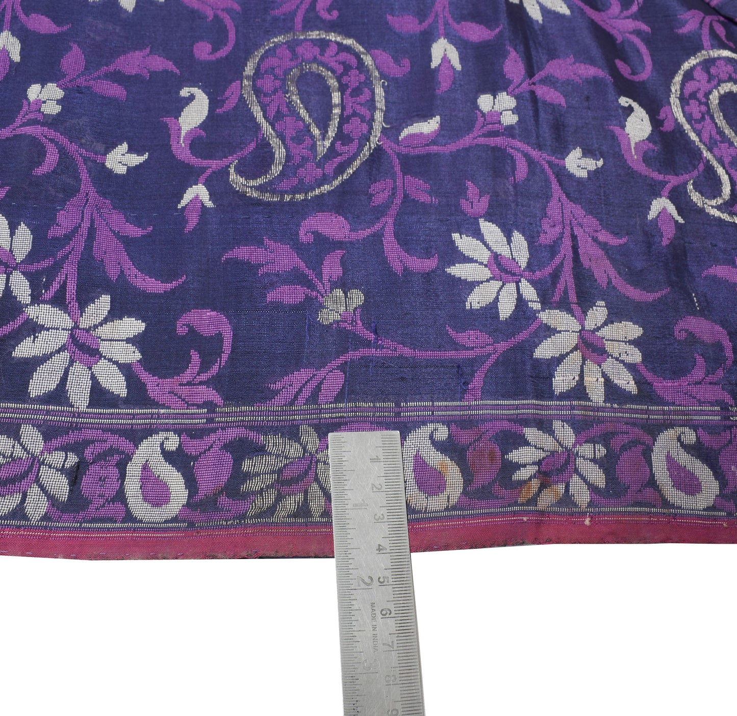 Sushila Vintage Handwoven Banarasi Jamdani Saree Pure Silk Blue Sari CraftFabric