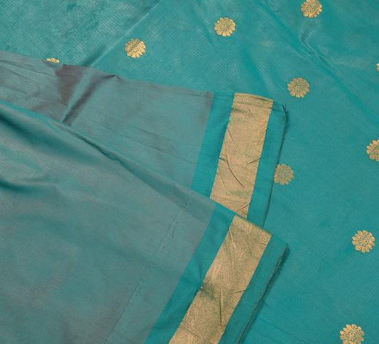 Sushila Vintage Art Silk Scrap Saree Teal Green Zari Woven Soft Sari Craft Fabric