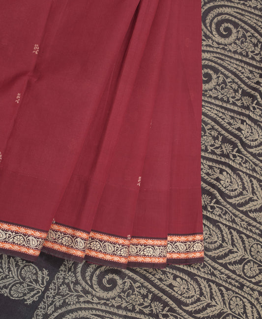 Sushila Vintage Maroon Pure Cotton Scrap Saree Hand Woven Sari Craft Fabric