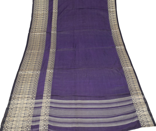 Sushila Vintage Purple Pure Cotton Scrap Saree Floral Woven Sari Craft Fabric