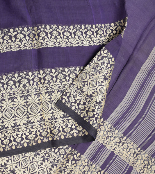 Sushila Vintage Purple Pure Cotton Scrap Saree Floral Woven Sari Craft Fabric