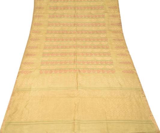 Sushila Vintage Olive Scrap Saree Pure Silk Woven Zari Brocade Sari Craft Fabric