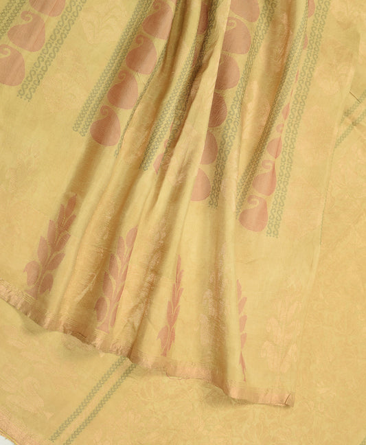 Sushila Vintage Olive Scrap Saree Pure Silk Woven Zari Brocade Sari Craft Fabric