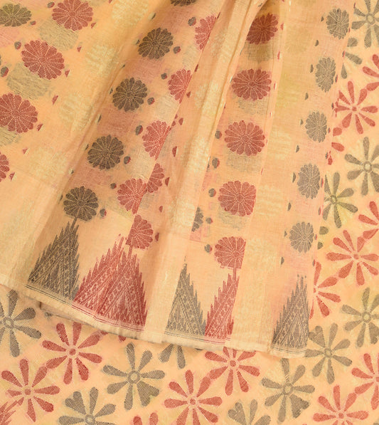 Sushila Vintage Bengal Tant Scrap Saree Pure Cotton Peach Sari Craft Fabric