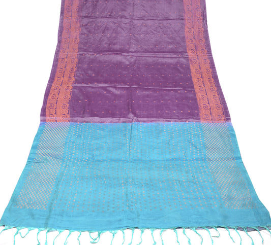 Sushila Vintage Purple Scrap Saree Zari Woven Pure Silk Soft Sari Craft Fabric