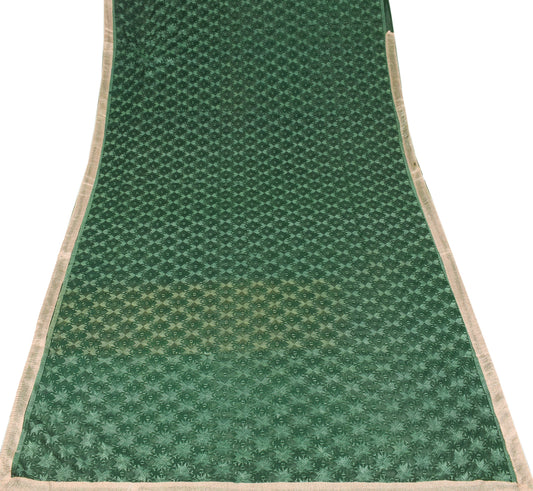 Sushila Vintage Bagh Phulkari Scrap Saree Art Chiffon Bottle Green Sari Craft Fabric