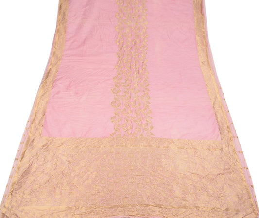 Sushila Vintage Pink Brocade Scrap Saree Art Cotton Silk Sari 6YD Craft Fabric