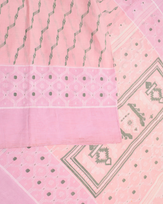 Sushila Vintage Bengal Tant Woven Scrap Saree Pure Cotton Pink Sari Craft Fabric