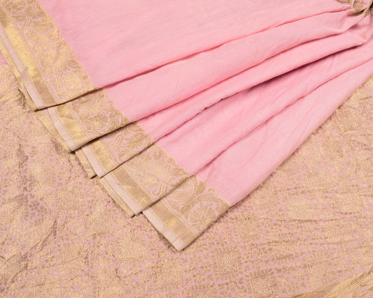 Sushila Vintage Pink Brocade Scrap Saree Art Cotton Silk Sari 6YD Craft Fabric