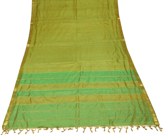 Sushila Vintage Green Kanchipuram Scrap Saree Pure Silk Woven Sari Craft Fabric