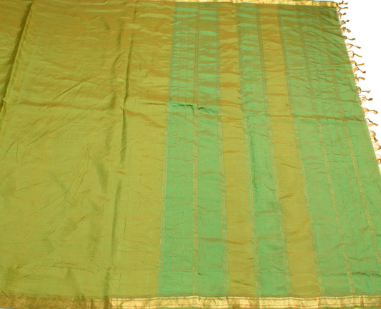 Sushila Vintage Green Kanchipuram Scrap Saree Pure Silk Woven Sari Craft Fabric
