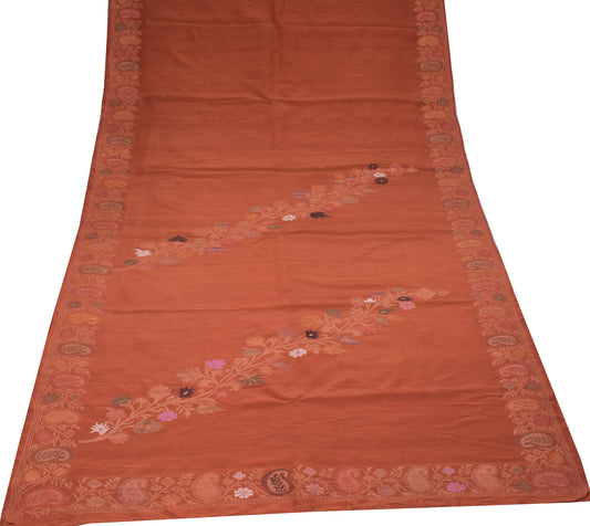 Sushila Vintage Rust Pure Silk Scrap Saree Hand Woven Paisley Sari Craft Fabric
