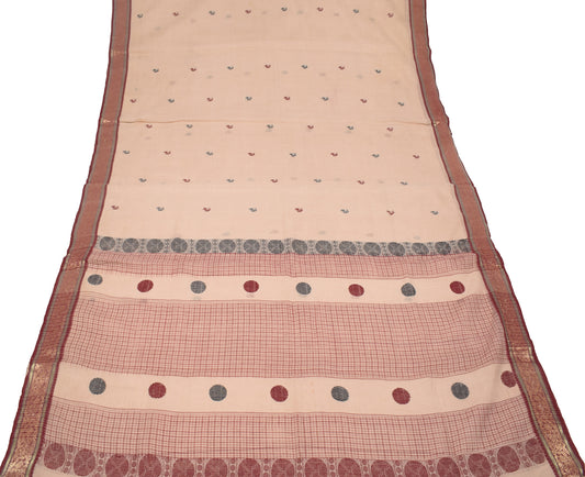Sushila Vintage Pure Cotton Scrap Saree Handloom Mud Color Sari Craft Fabric
