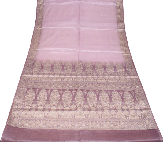 Sushila Vintage Purple Scrap Saree Woven Pure Tussar 6YD Sari Craft Fabric