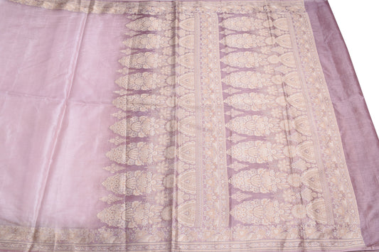 Sushila Vintage Purple Scrap Saree Woven Pure Tussar 6YD Sari Craft Fabric