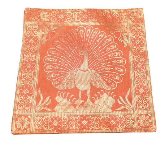 Art Silk Woven Zari Brocade Table Mat Multi Purpose Fabric Orange