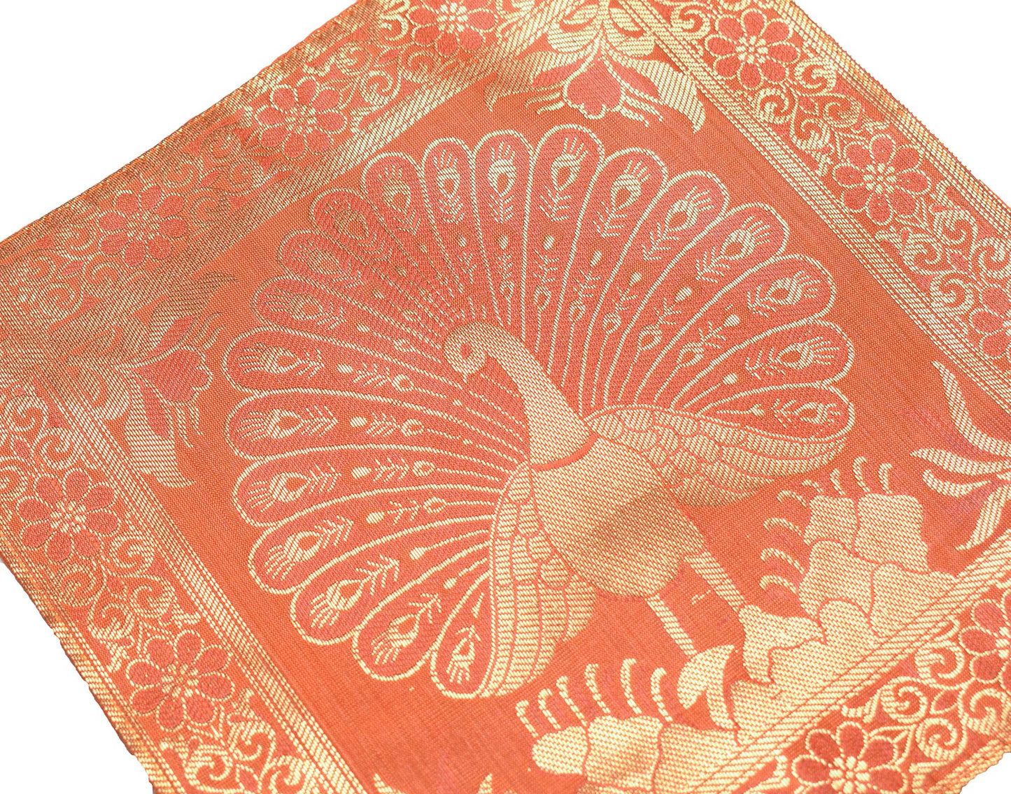 Art Silk Woven Zari Brocade Table Mat Multi Purpose Fabric Orange