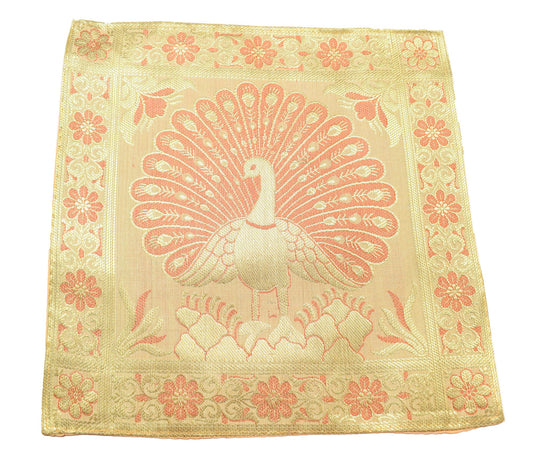 Art Silk Woven Zari Brocade Table Mat Multi Purpose Fabric Beige