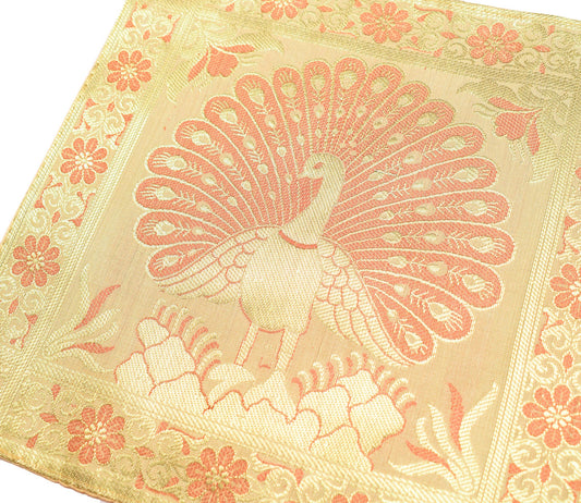 Art Silk Woven Zari Brocade Table Mat Multi Purpose Fabric Beige