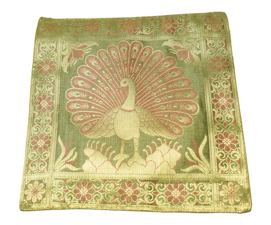 Henna Green Art Silk Zari Brocade Woven Table Mat Multi Purpose Fabric Decor