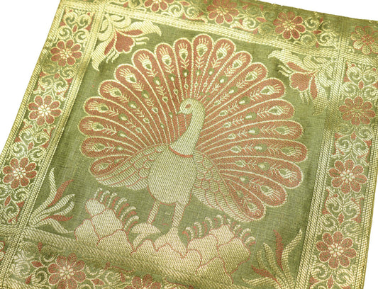 Henna Green Art Silk Zari Brocade Woven Table Mat Multi Purpose Fabric Decor