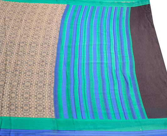 Sushila Vintage Beige Scrap Saree Art Silk Printed Soft Sari Craft Fabric