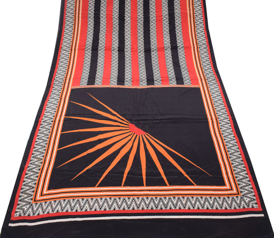 Sushila Vintage Pure Crepe Scrap Saree Printed Geometrical Soft Sari Craft Fabric