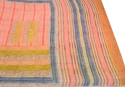 Sushila Vintage Pure Georgette Scrap Saree Multi-Color Block Print Sari Craft Fabric