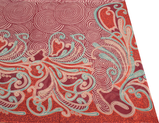 Sushila Vintage Maroon Scrap Saree Pure Georgette Printed Sari Craft Fabric