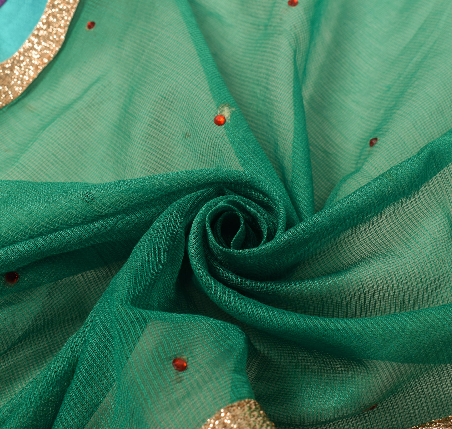 Sushila Vintage Green Art Silk Scrap Dupatta Applique & Patch Work Long Stole