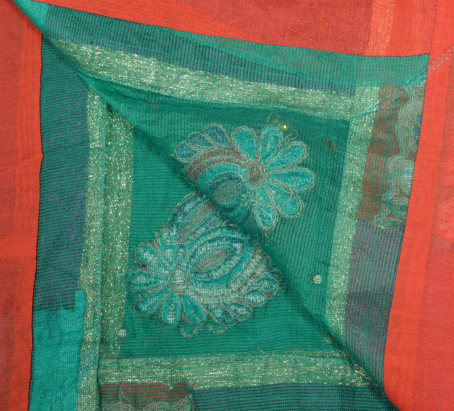 Sushila Vintage Green Art Silk Scrap Dupatta Applique & Patch Work Long Stole