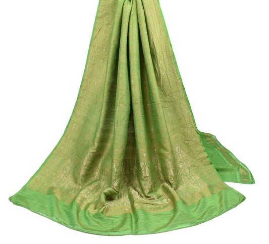 Sushila Vintage Pure Banarasi Silk Scrap Dupatta Hand Woven Green Long Stole