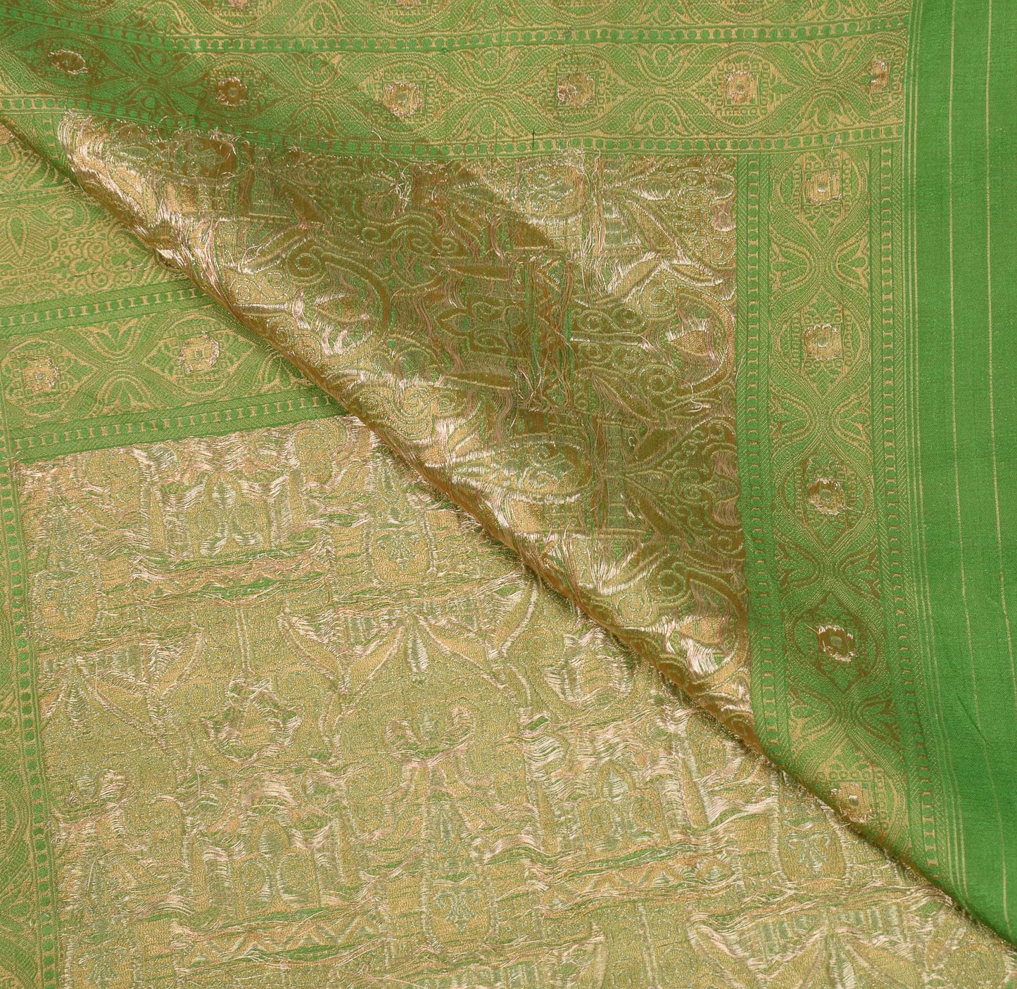 Sushila Vintage Pure Banarasi Silk Scrap Dupatta Hand Woven Green Long Stole