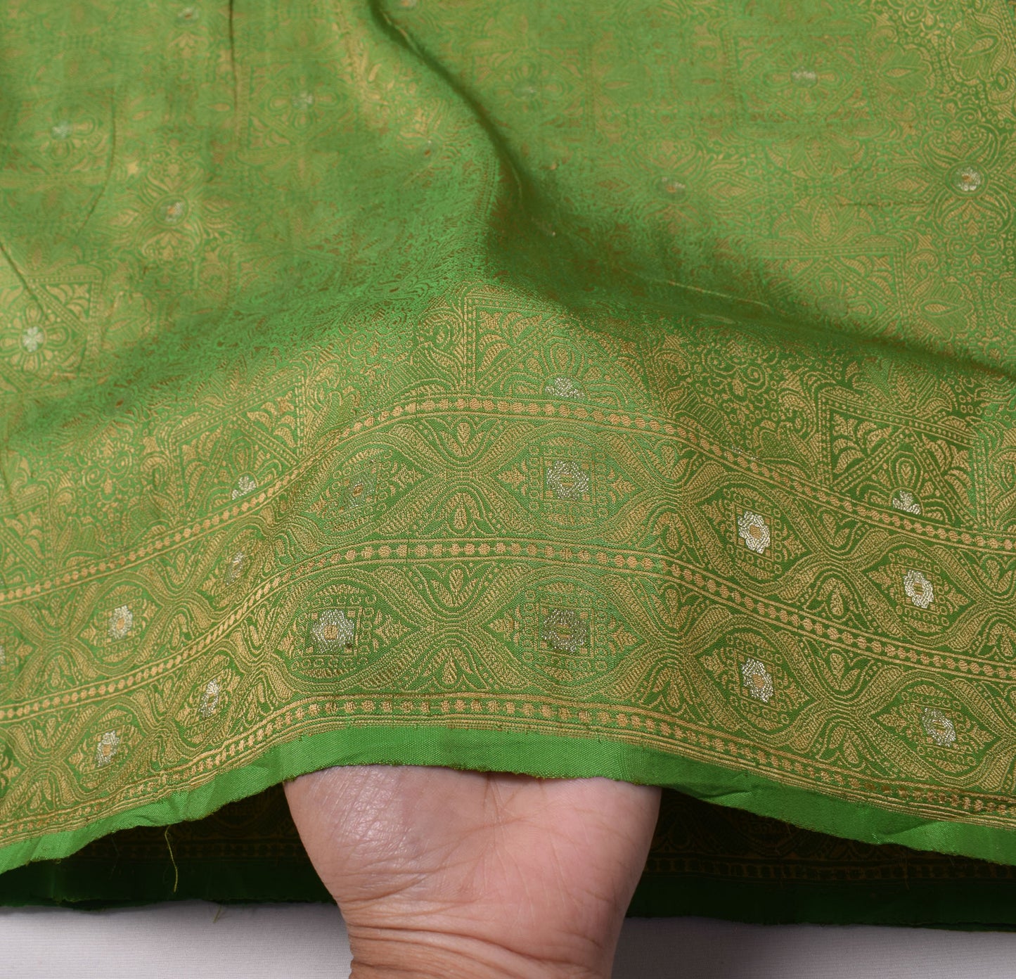 Sushila Vintage Pure Banarasi Silk Scrap Dupatta Hand Woven Green Long Stole