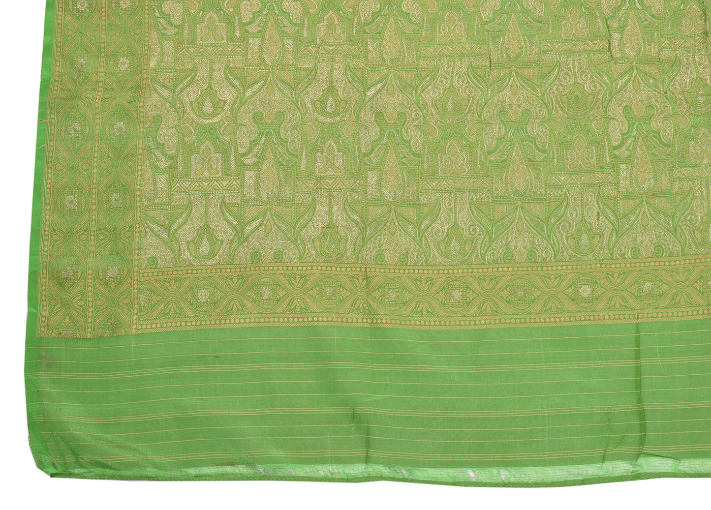 Sushila Vintage Pure Banarasi Silk Scrap Dupatta Hand Woven Green Long Stole