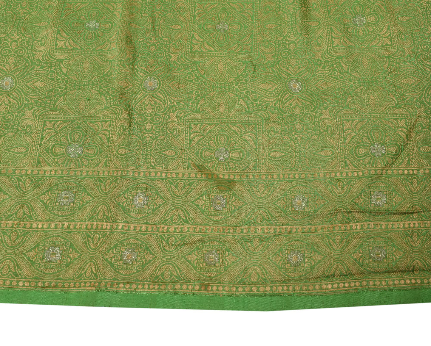 Sushila Vintage Pure Banarasi Silk Scrap Dupatta Hand Woven Green Long Stole
