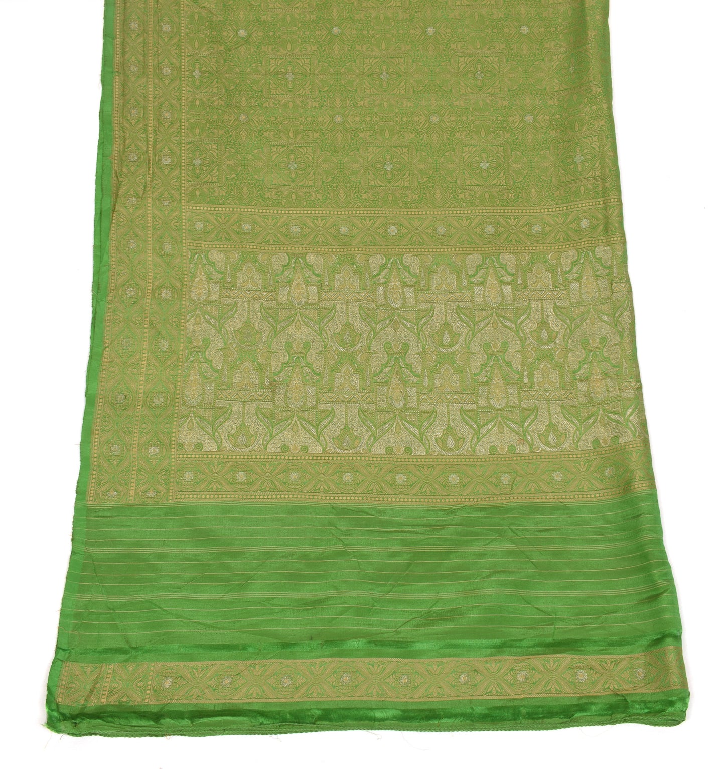 Sushila Vintage Pure Banarasi Silk Scrap Dupatta Hand Woven Green Long Stole