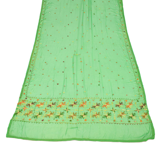 Sushila Vintage Green Bagh Phulkari Scrap Dupatta Pure Chiffon Long Stole