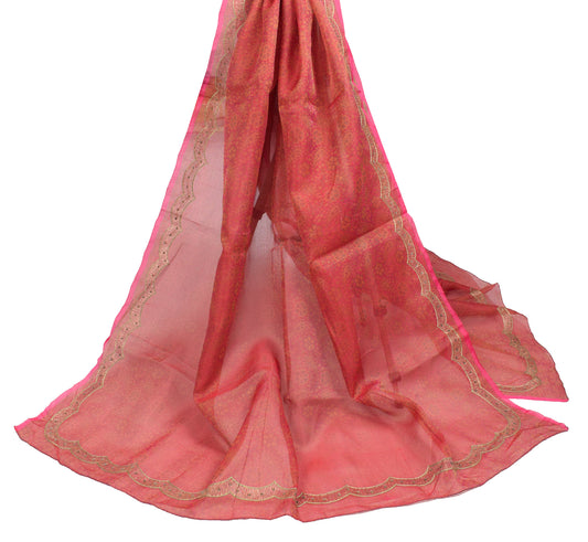 Sushila Vintage Magenta Scrap Dupatta Floral Woven Pure Silk Long Stole